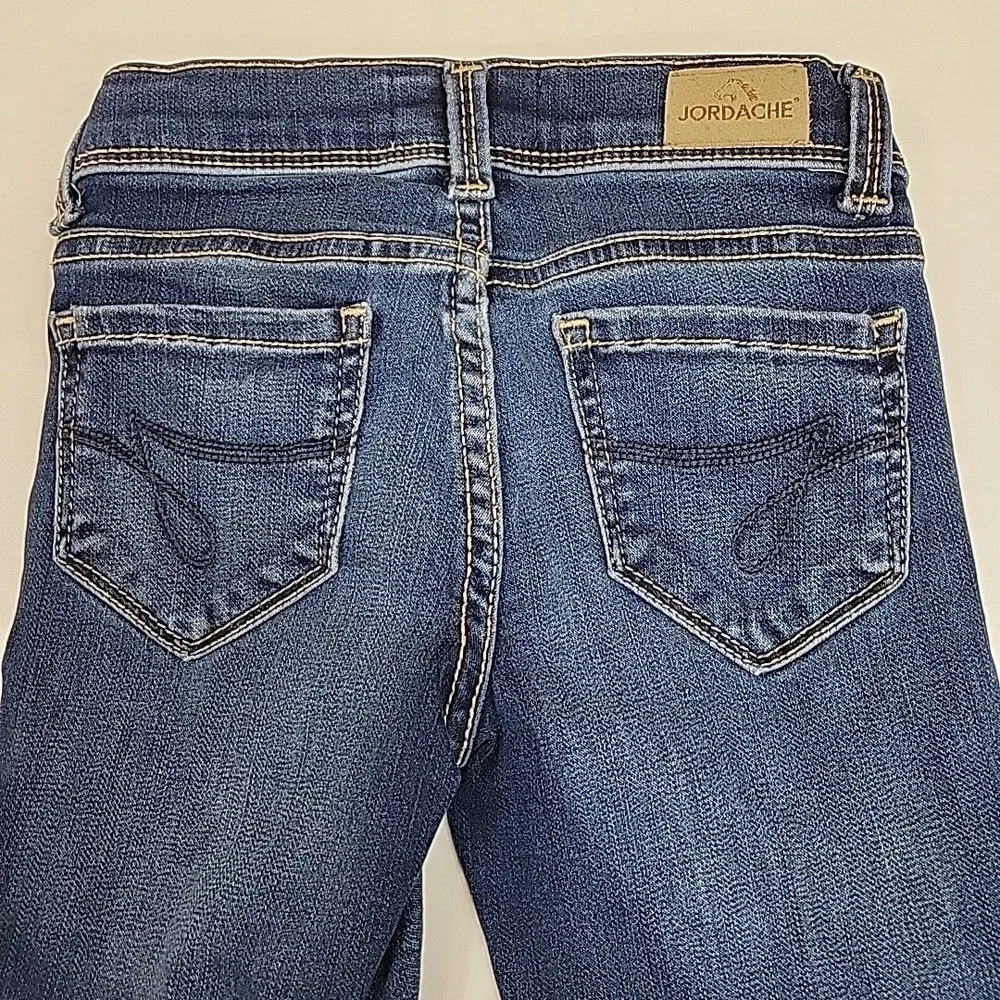 Jordache Girls Blue Skinny Jeans Size 5 Stretch Denim Medium Wash Whiskering